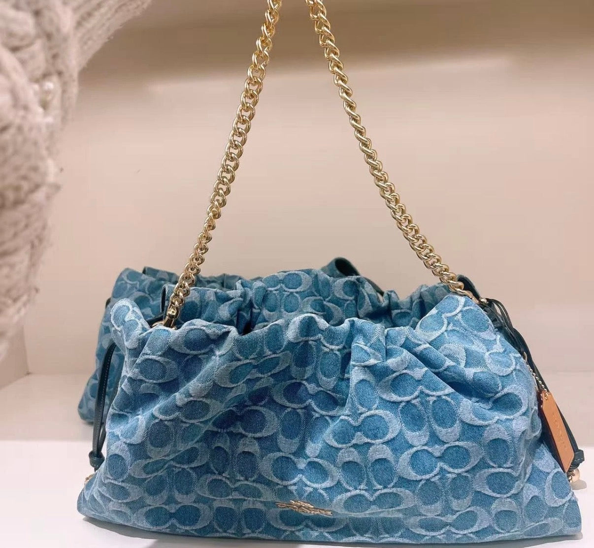 Coach Faye shoulder bag denim Gold /indigo