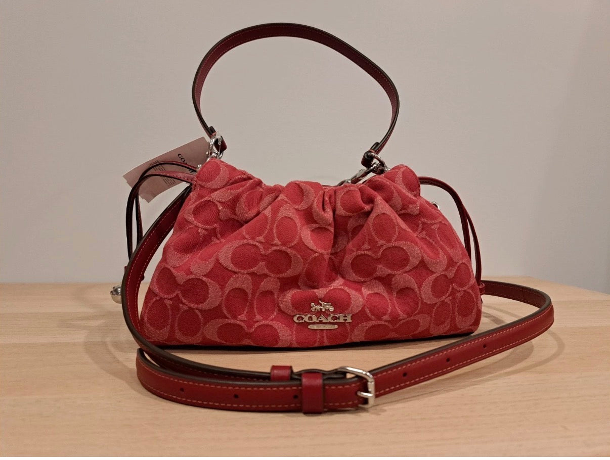 Coach Faye shoulder bag denim silver red