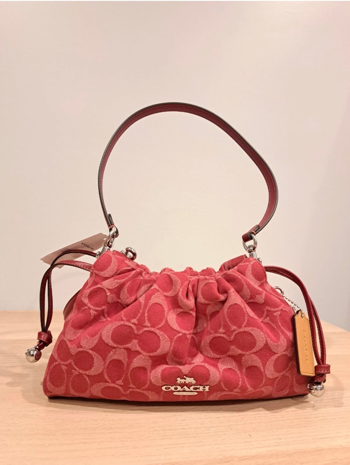Coach Faye shoulder bag denim silver red