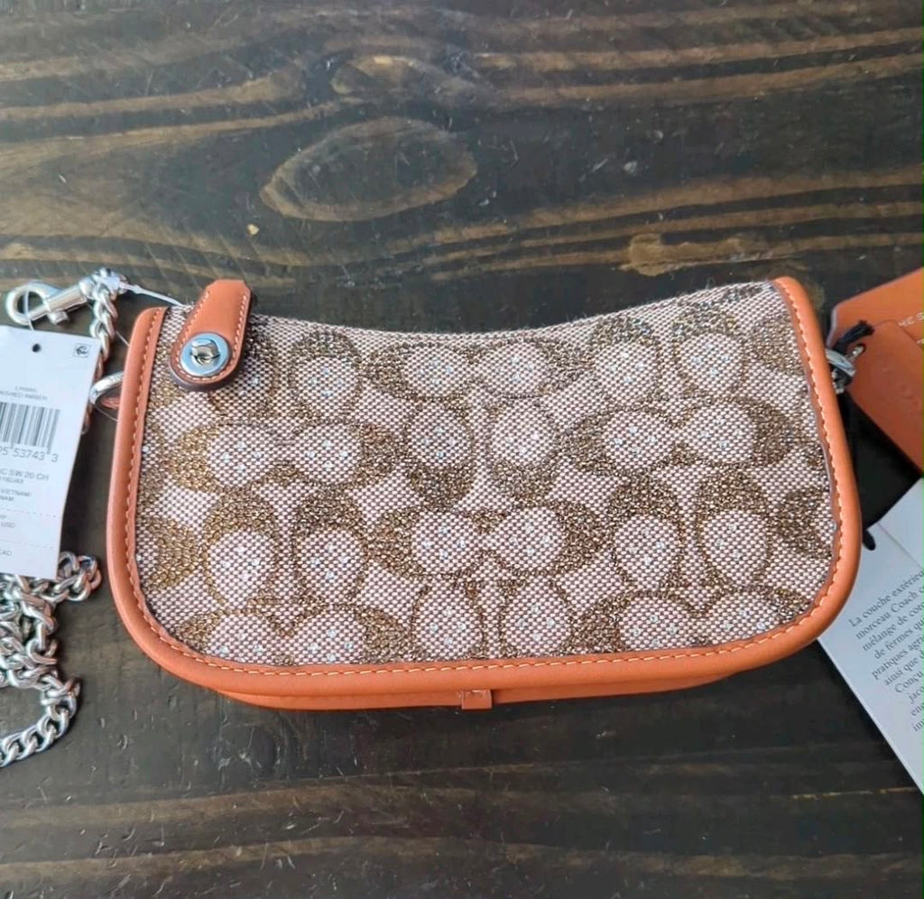 Coach Swinger 20 Bag Chain Crystal Signature Jacquard/Burnished Amber