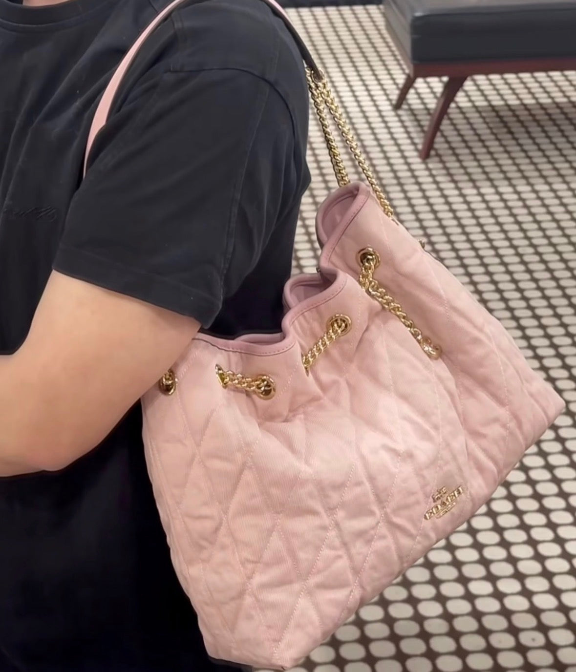 Evelyn Shoulder Bag denim With Quilting And Charm