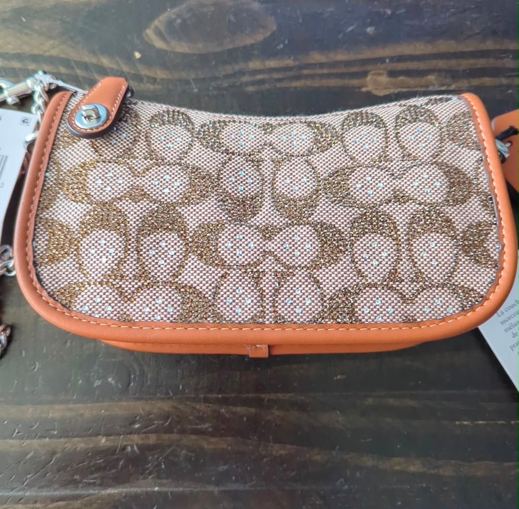Coach Swinger 20 Bag Chain Crystal Signature Jacquard/Burnished Amber