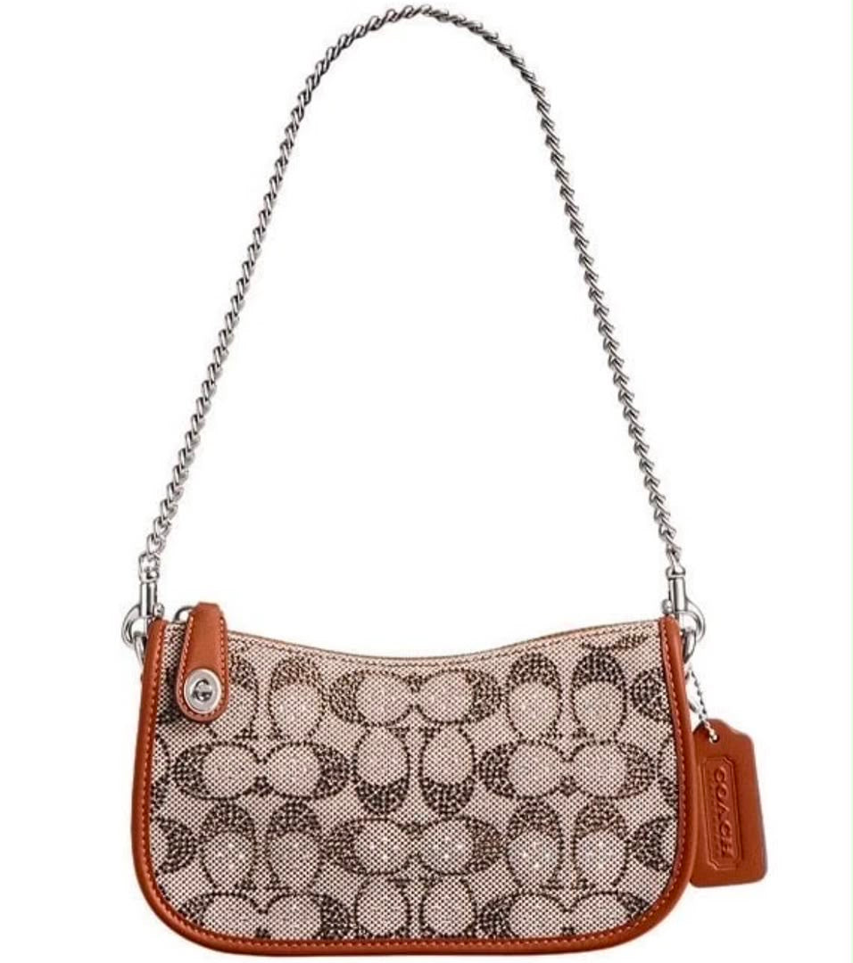 Coach Swinger 20 Bag Chain Crystal Signature Jacquard/Burnished Amber