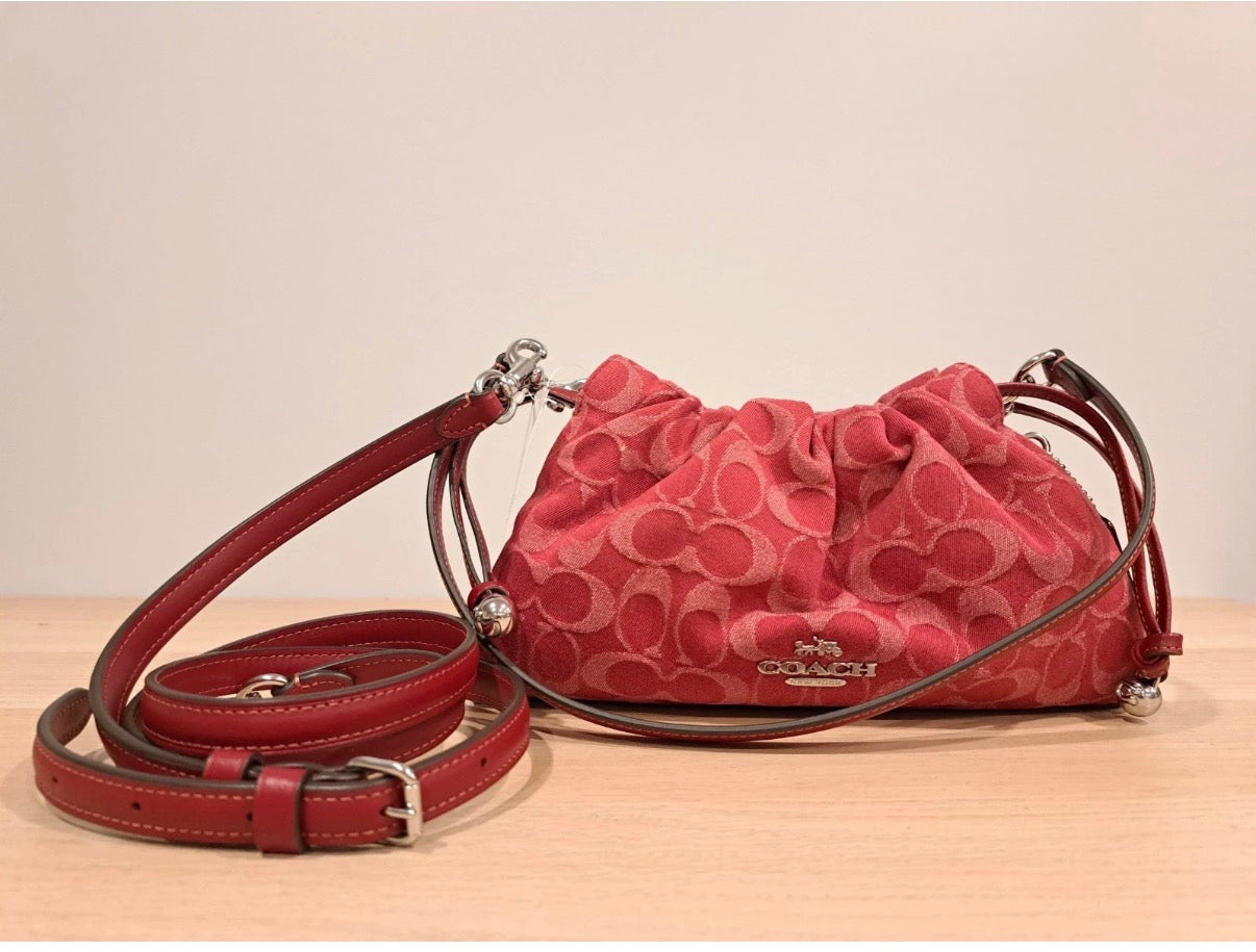 Coach Faye shoulder bag denim silver red