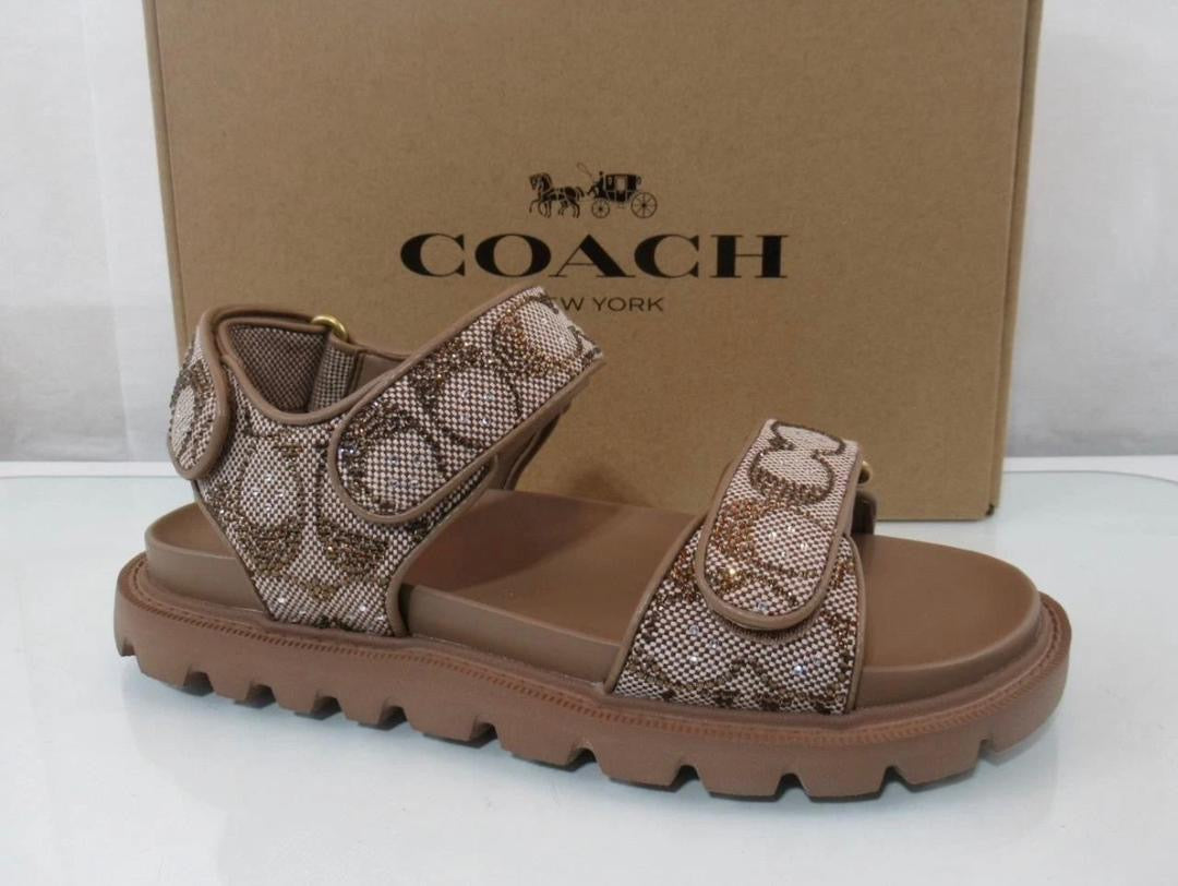 Coach Brynn sandals featuring a crystal signature