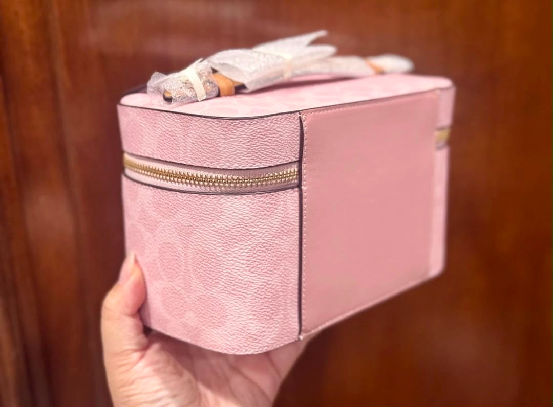 Coach Cosmetic Case In Signature Canvas With denim/powder pink/floral