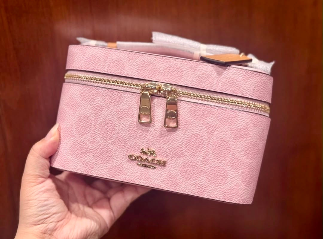Coach Cosmetic Case In Signature Canvas With denim/powder pink/floral