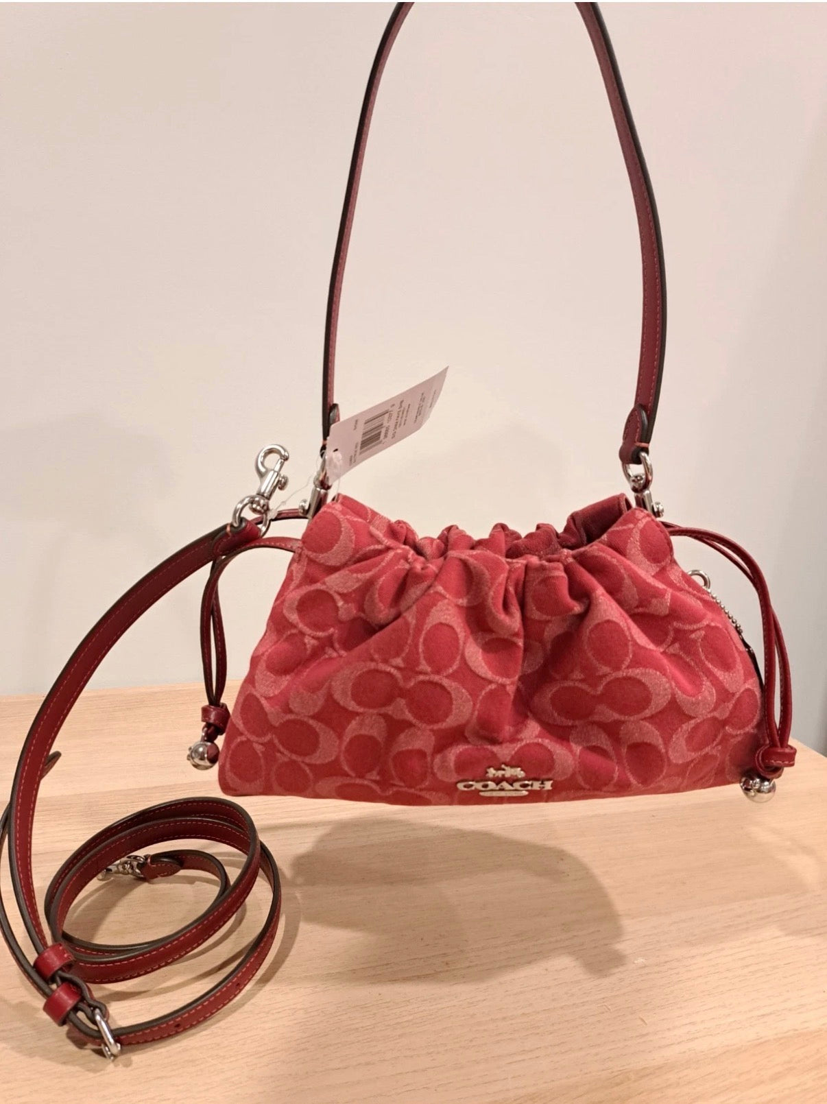 Coach Faye shoulder bag denim silver red