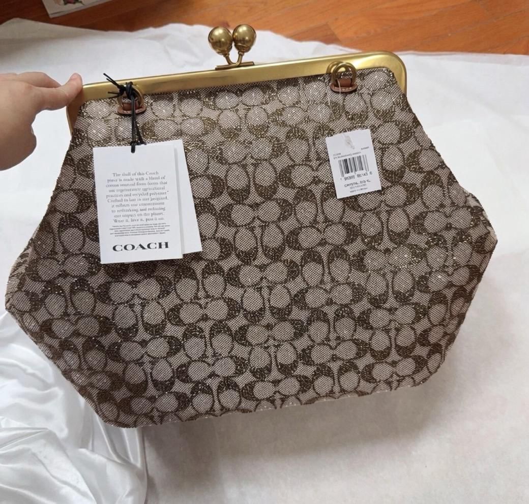Coach Large Kisslock Frame Bag in Crystal Signature Jacquard.