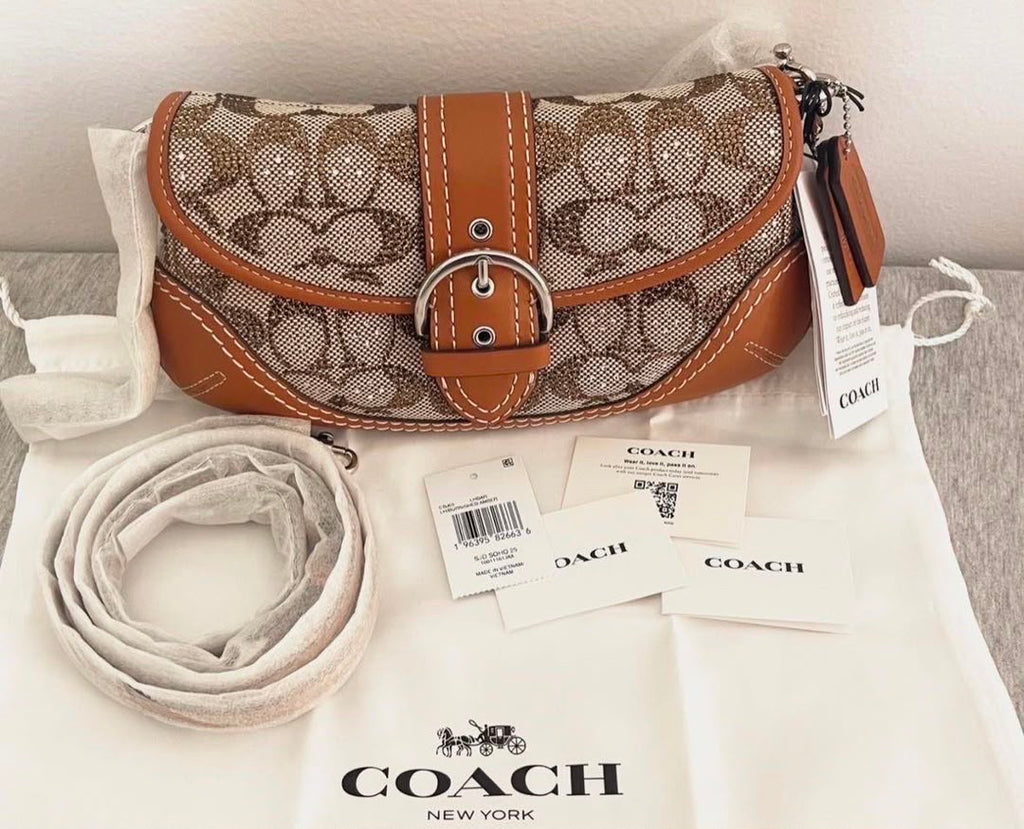 COACH Soho Bag 25 in Crystal Signature Jacquard with burnished amber leather trim.